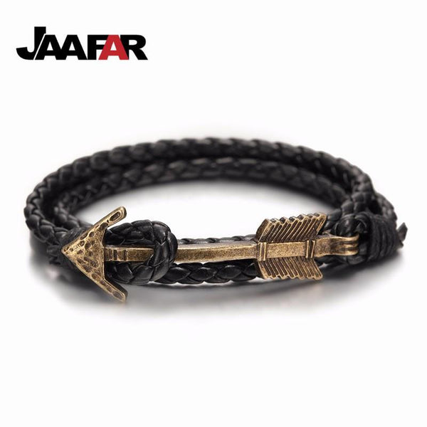 New Arrival Hot Multilayer Charm Leather Vintage Bronze Arrow Bracelet Anchor Leather Bracelets For Men Women Lovers' Gift