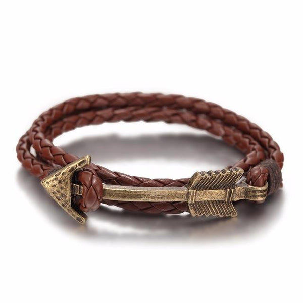 New Arrival Hot Multilayer Charm Leather Vintage Bronze Arrow Bracelet Anchor Leather Bracelets For Men Women Lovers' Gift