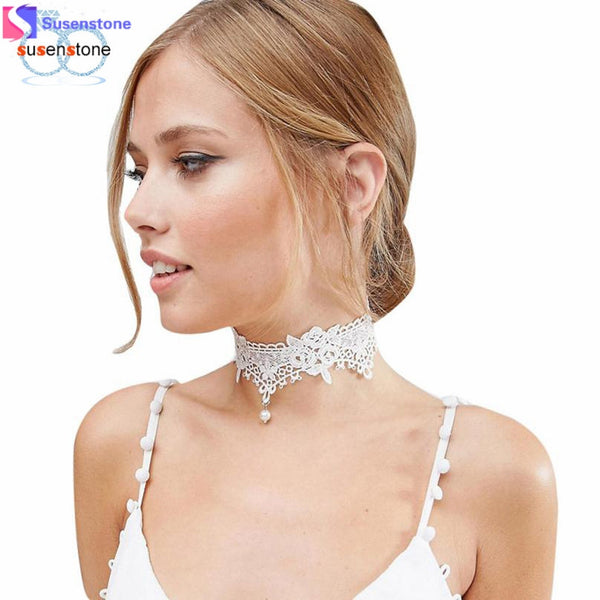 SUSENSTONE Lace Chokers Necklaces Fashion Women Pendant Necklace Choker Chains Charm Necklaces