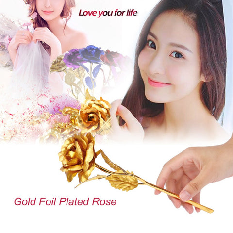 24k Gold Foil Plated Rose Creative Gifts Lasts Forever Rose with LOVE Base for Lover's Wedding Christmas Decor with Retailed Box