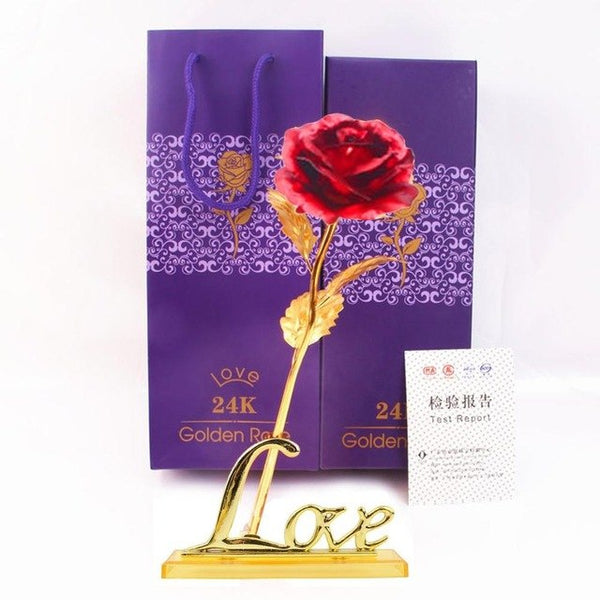 24k Gold Foil Plated Rose Creative Gifts Lasts Forever Rose with LOVE Base for Lover's Wedding Christmas Decor with Retailed Box