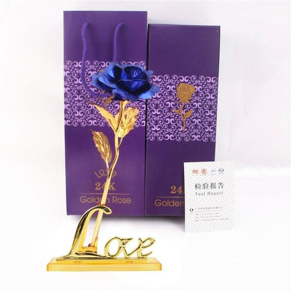 24k Gold Foil Plated Rose Creative Gifts Lasts Forever Rose with LOVE Base for Lover's Wedding Christmas Decor with Retailed Box