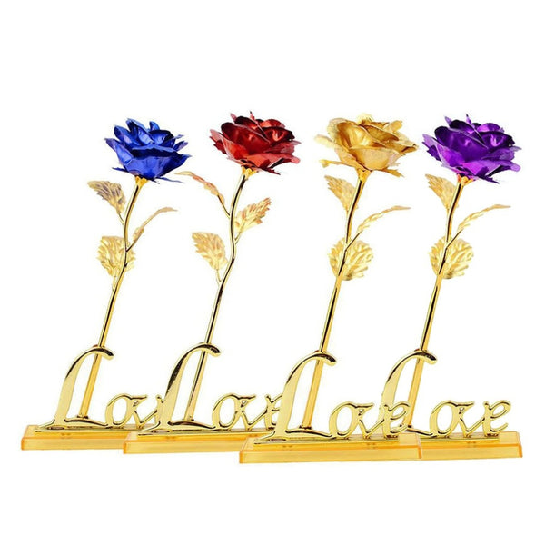 24k Gold Foil Plated Rose Creative Gifts Lasts Forever Rose with LOVE Base for Lover's Wedding Christmas Decor with Retailed Box