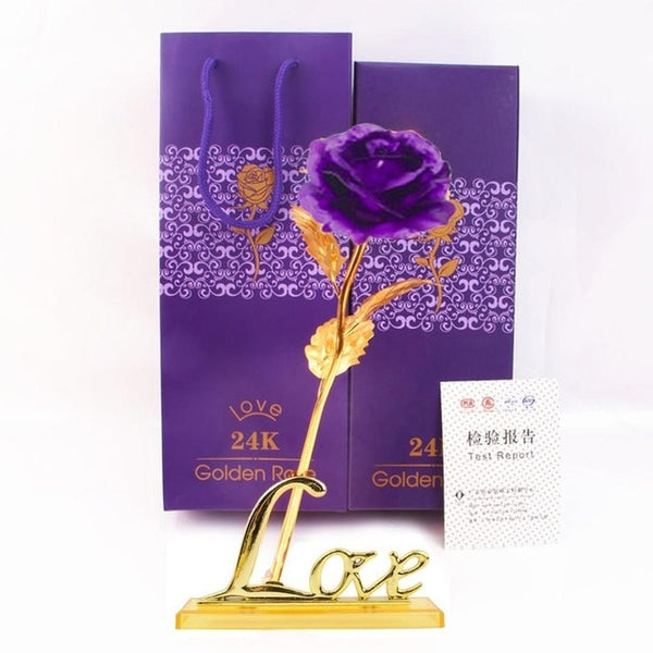 24k Gold Foil Plated Rose Creative Gifts Lasts Forever Rose with LOVE Base for Lover's Wedding Christmas Decor with Retailed Box